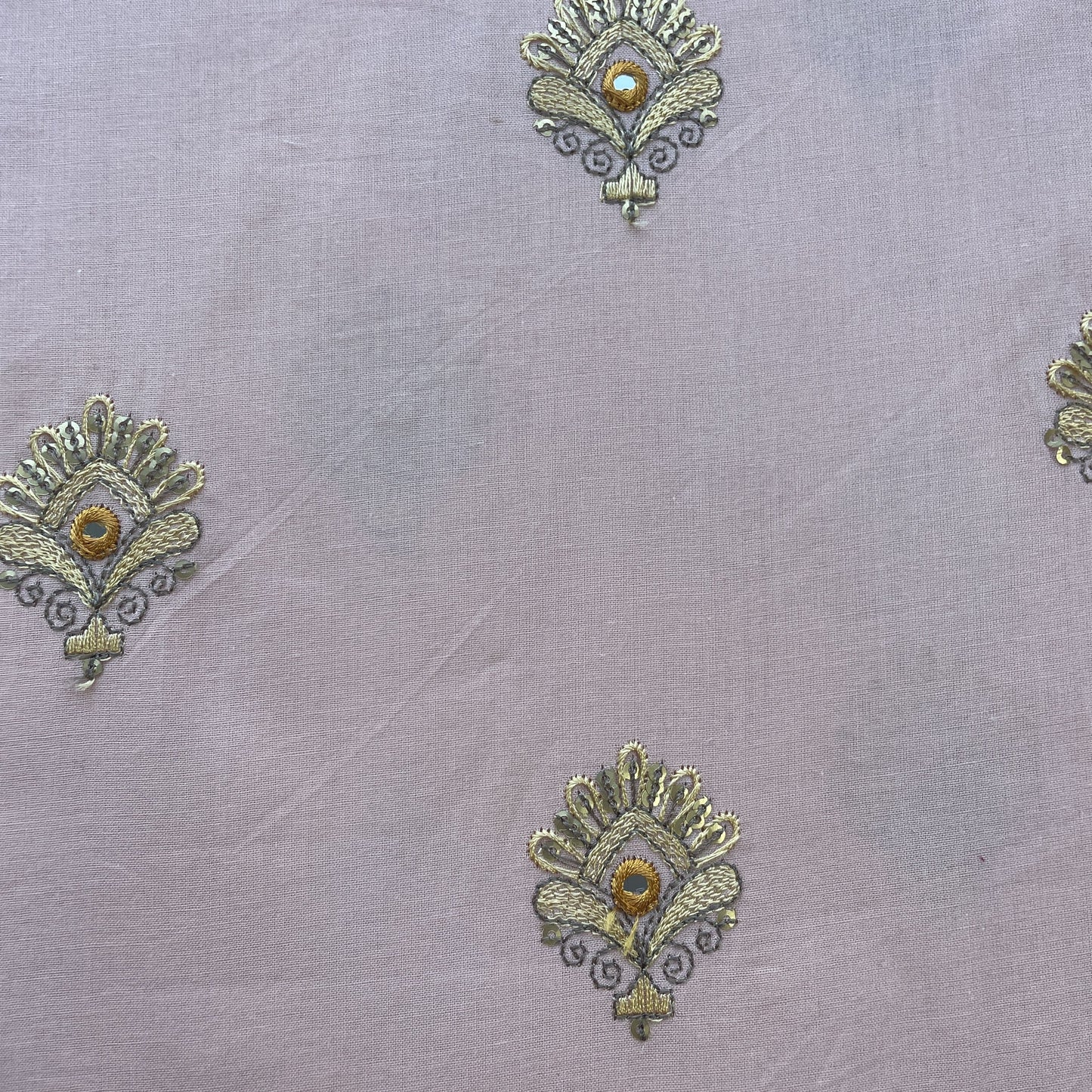 Peach Pink Mirror Buti Embroidery Cotton Fabric 15521