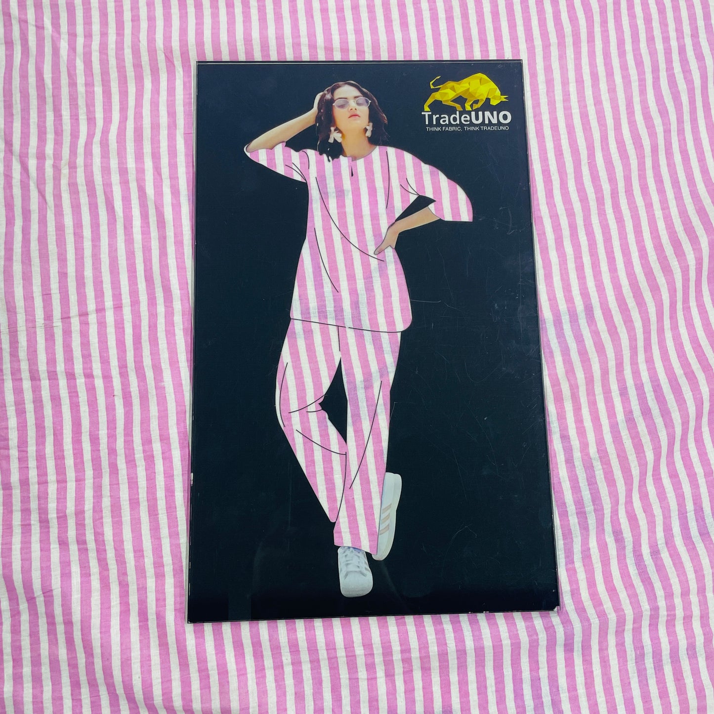 White Pink Stripes Print Rayon Fabric - TradeUNO