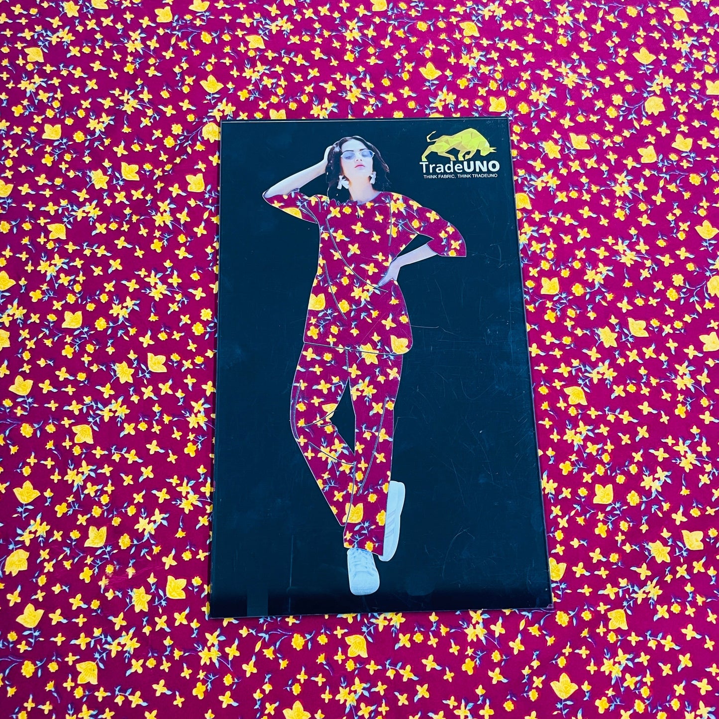 Red With Yellow Floral Crepe Fabric - TradeUNO