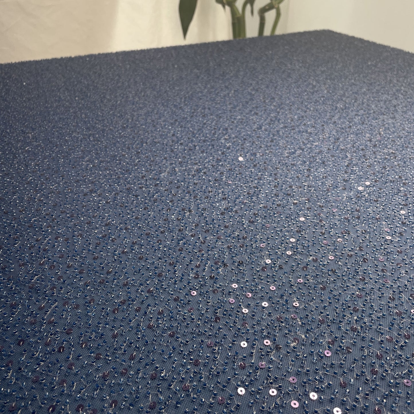 Premium Steel Blue Heavy Sequins CutDana Embroidery Net Fabric