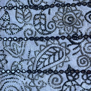 Black Floral Foil Sequence Embroidery Cotton Fabric 13577