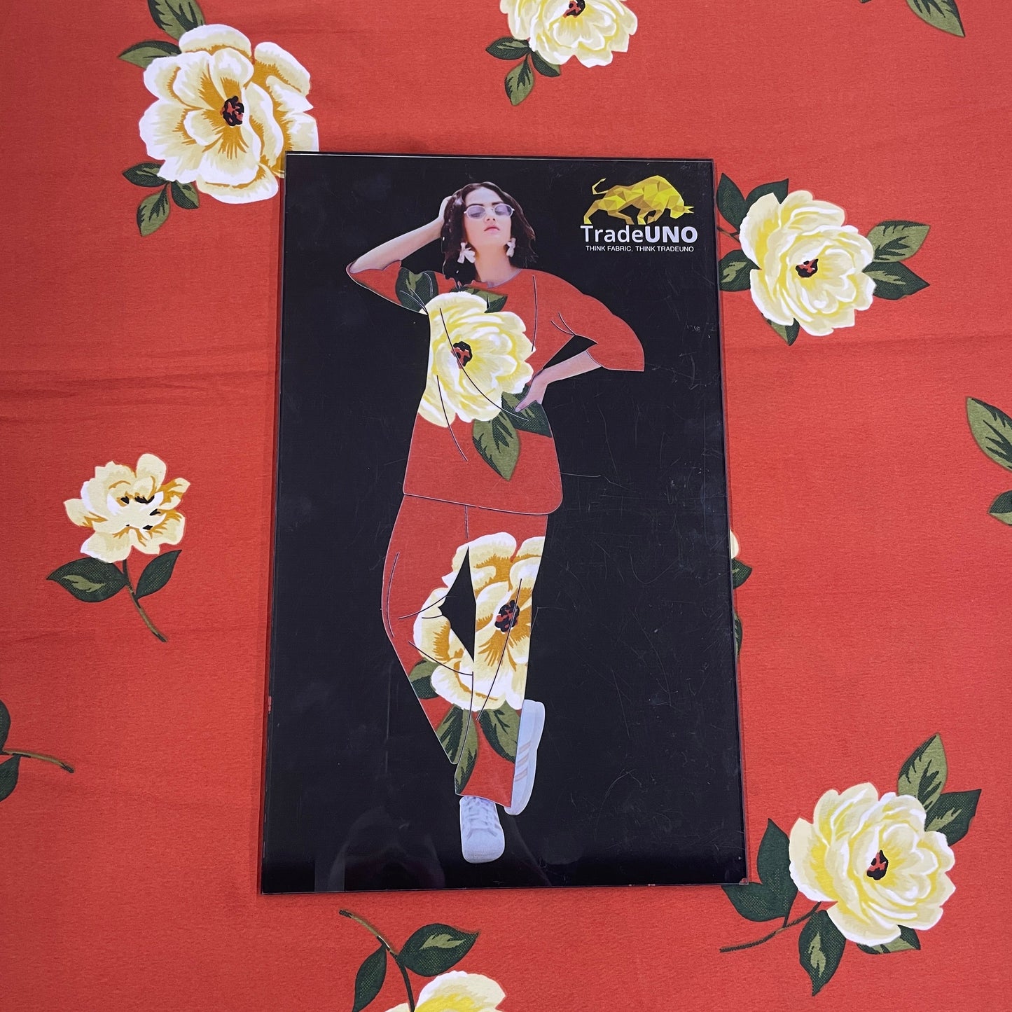 Orange Floral Print Poly Rayon Fabric - TradeUNO