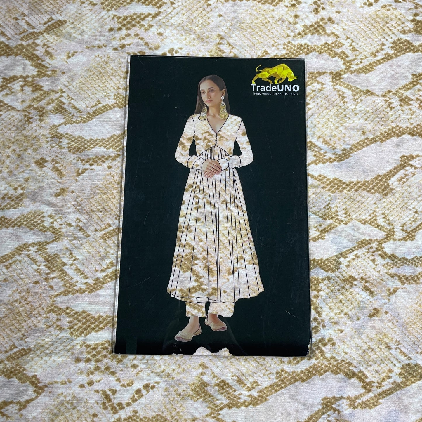 White & Yellow Traditional Print Georgette Fabric - TradeUNO