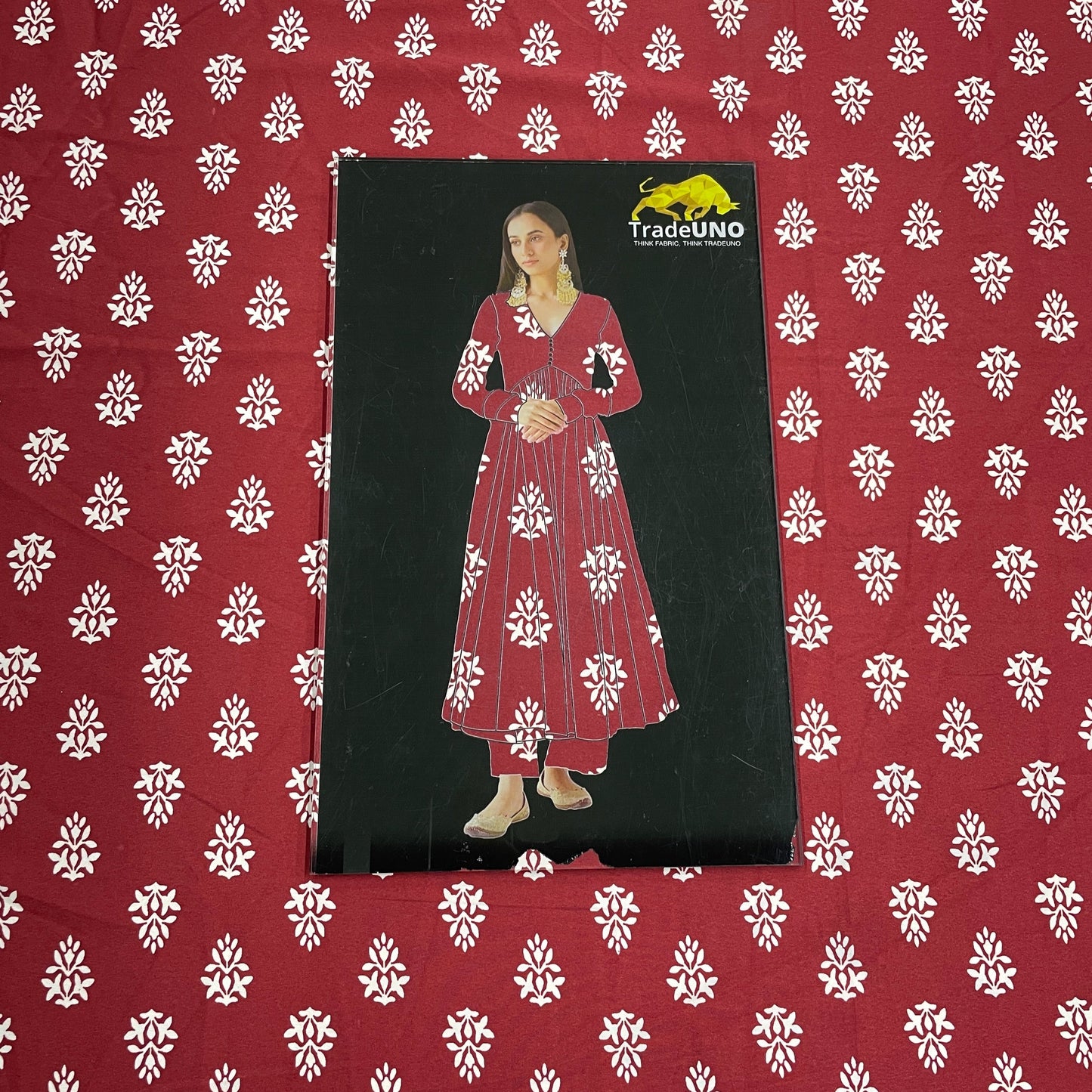 Maroon Handblock Print Poly Rayon Fabric - TradeUNO