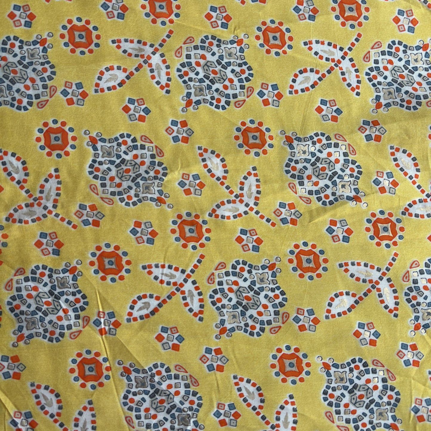 Yellow Bandhani Foil Print Chanderi Silk Fabric 12074