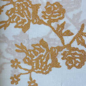 White & Orange Floral Thread Embroidery Cotton Fabric 11702