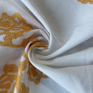 White & Orange Floral Thread Embroidery Cotton Fabric 11702