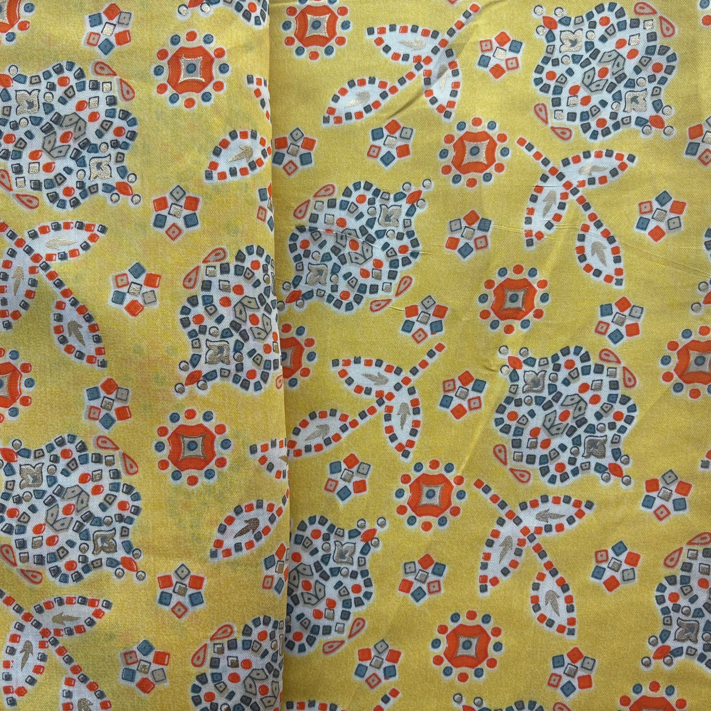 Yellow Bandhani Foil Print Chanderi Silk Fabric 12074