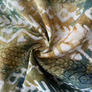 Orange Batik Print Sequence Embroidery Cotton Fabric 11083