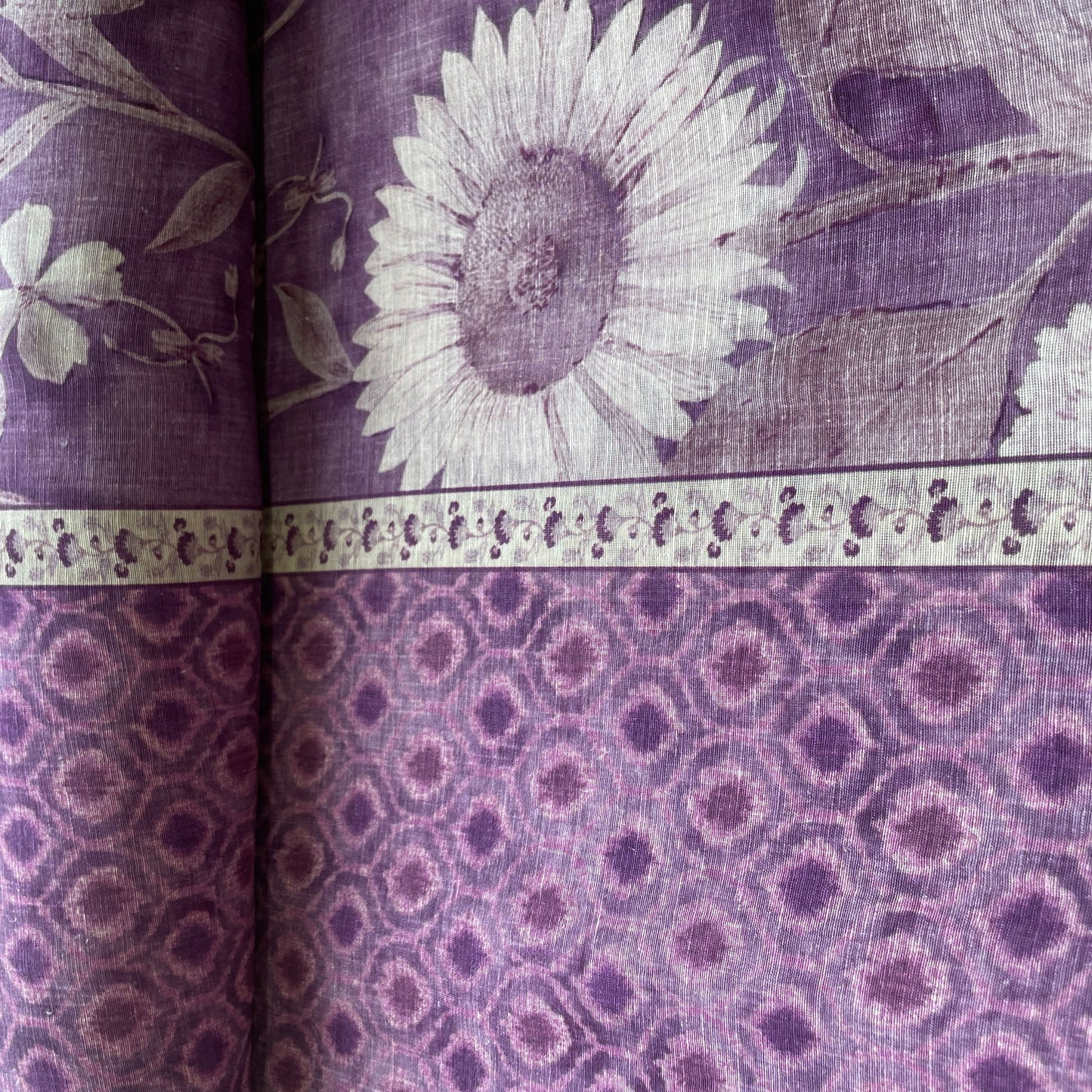 Purple Floral Print Linen Organza Fabric 17610