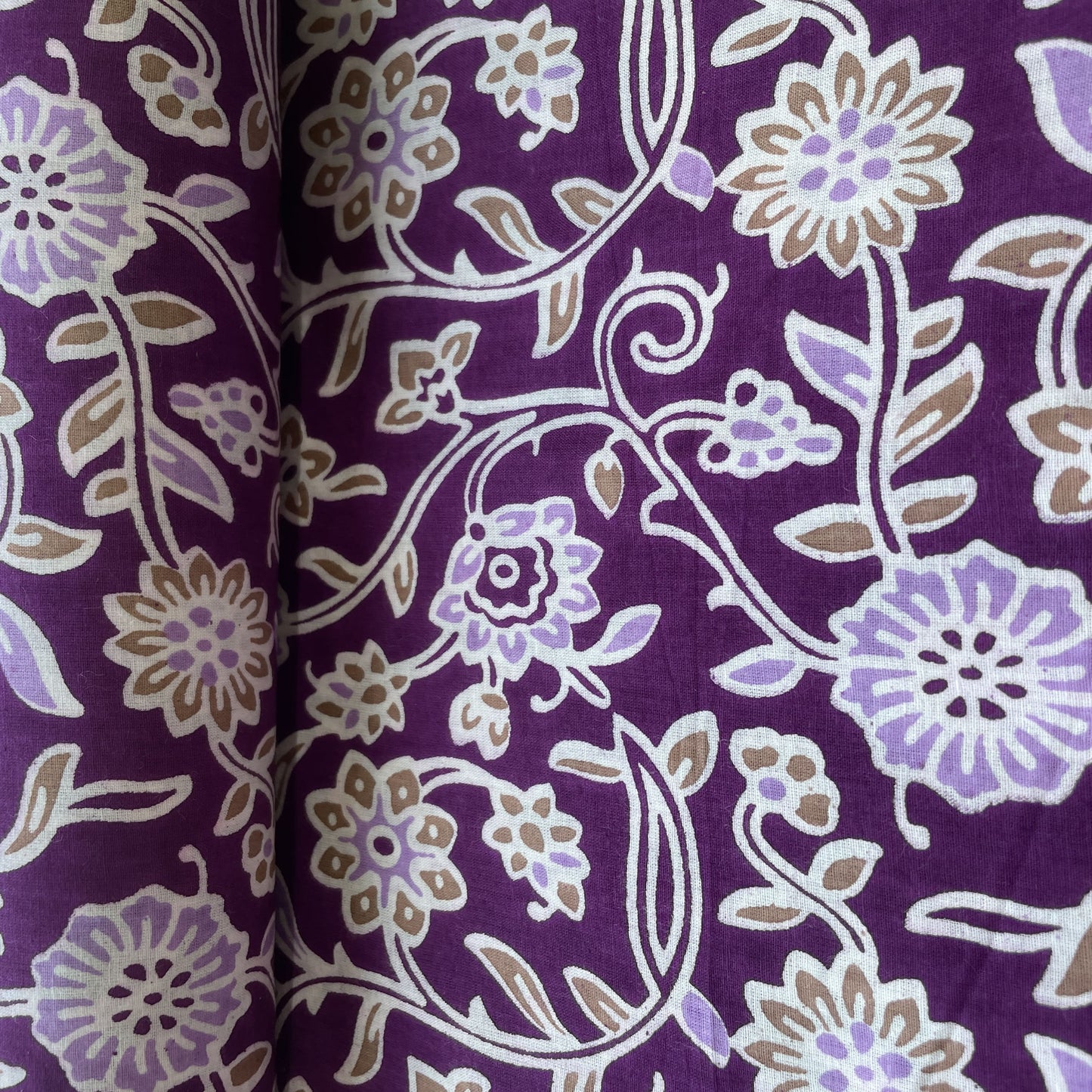 Purple Brown Flower Print Cotton Fabric 16114