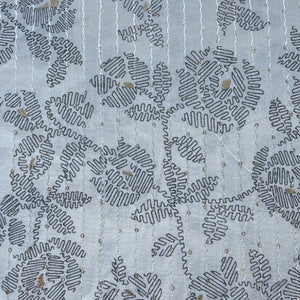 Off White Black Floral Foil Thread Sequins Embroidery Cotton Fabric 15428