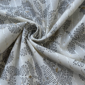 Off White Black Floral Foil Thread Sequins Embroidery Cotton Fabric 15428