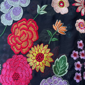 Black & Multicolor Floral Sequence Thread Embroidery Georgette Fabric 9089