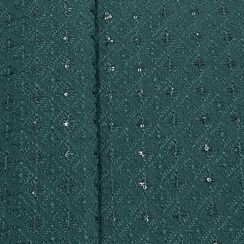 Premium Green Sequence Thread Embroidery Russian Silk Fabric