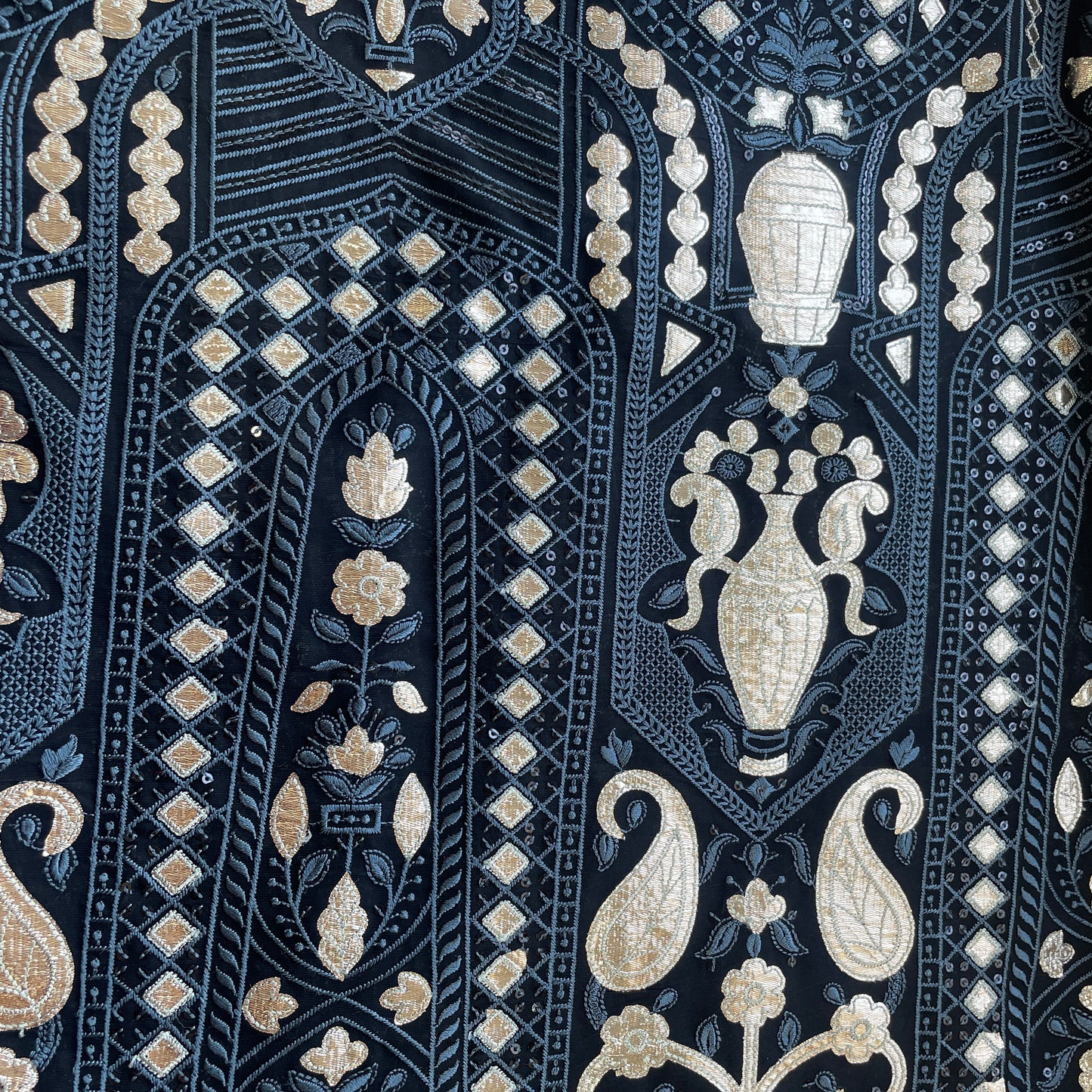 Black and Gold Foil Embroidery Georgette Fabric 17852
