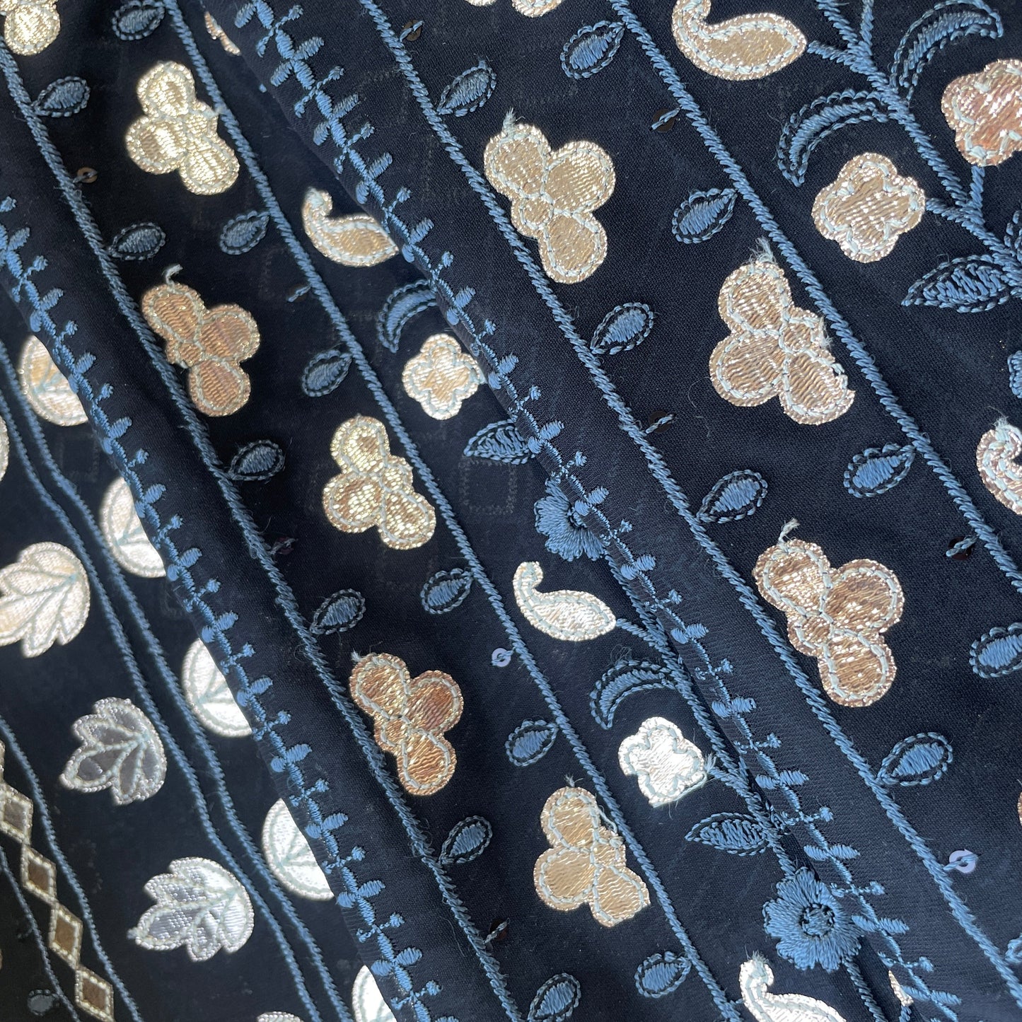 Black and Gold Foil Embroidery Georgette Fabric 17852