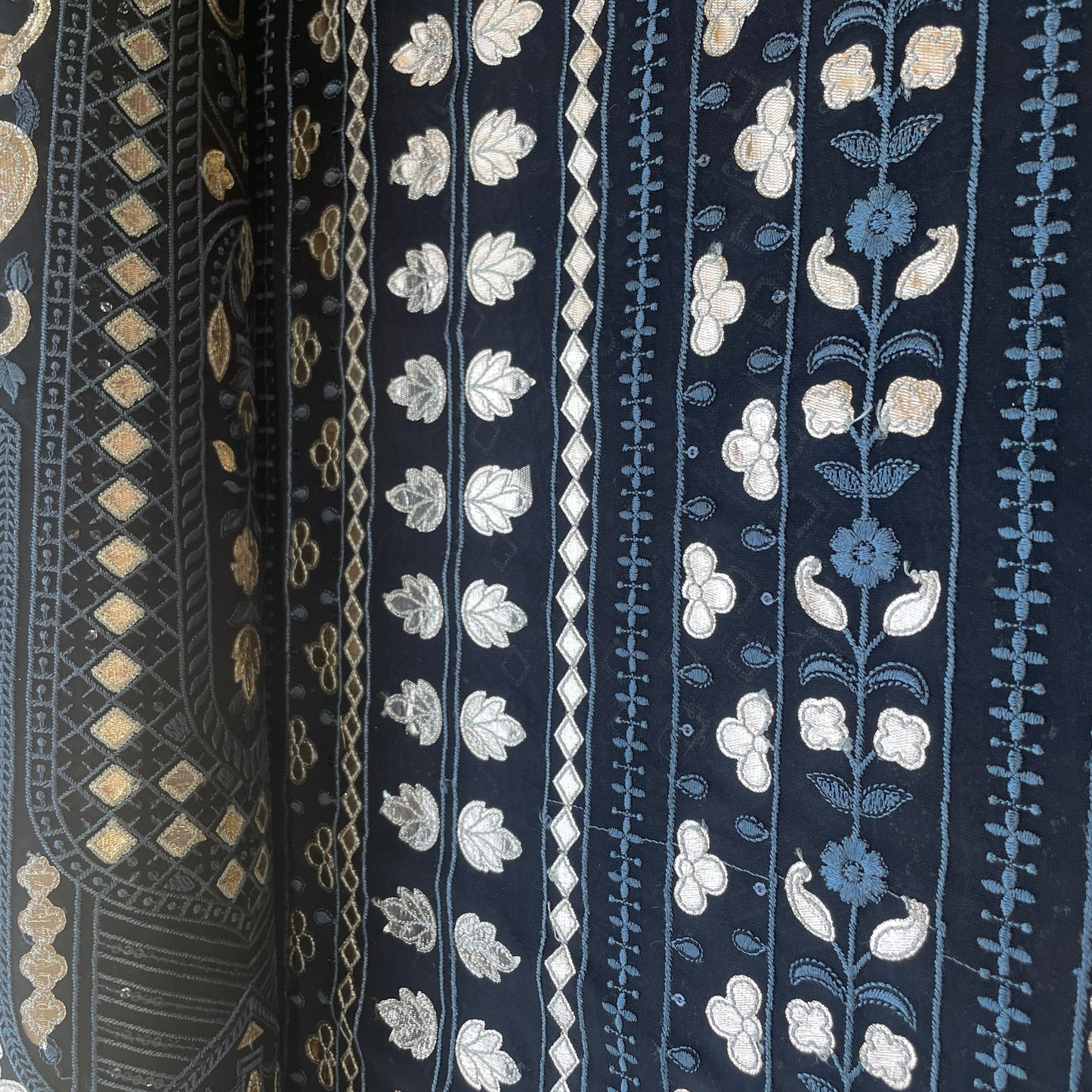 Black and Gold Foil Embroidery Georgette Fabric 17852