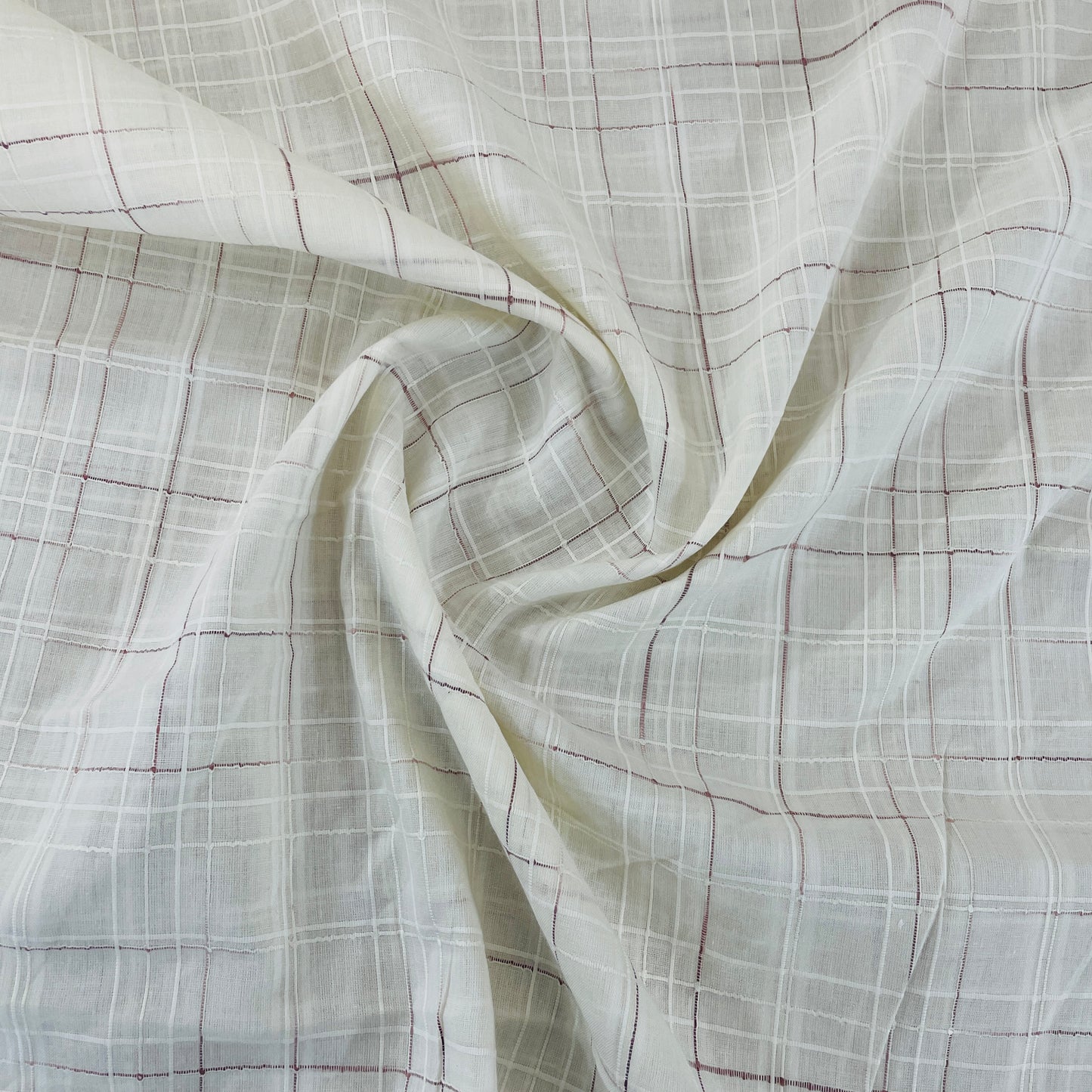 Off White Check Dobby Cotton Fabric - TradeUNO