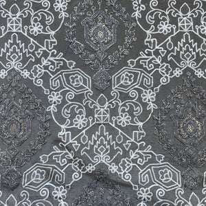 Grey Geometrical Sequins Embroidery Dyeable Tissue Fabric 16254