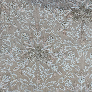 Orange Floral Sequins Dyeable Tissue Fabric 16257