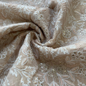 Orange Floral Sequins Dyeable Tissue Fabric 16257