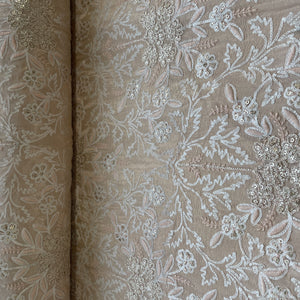 Orange Floral Sequins Dyeable Tissue Fabric 16257