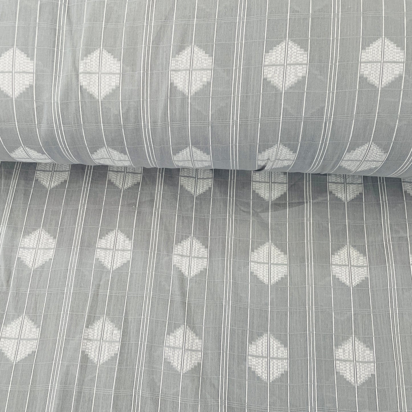 Light Grey & White Geometrical Handwoven Cotton Fabric - TradeUNO