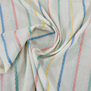 Off White & Multicolor Stripe With Lurex Cotton Fabric - TradeUNO