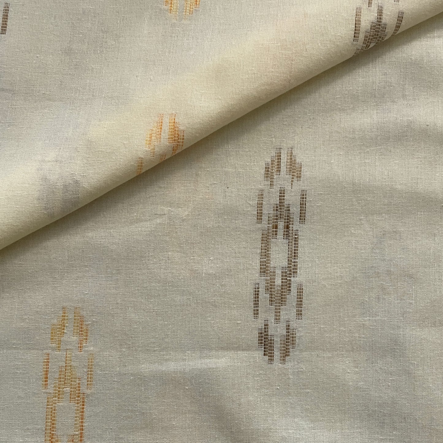 Premium Yellow Multicolor Ikkat Dobby Embroidery Cotton Fabric