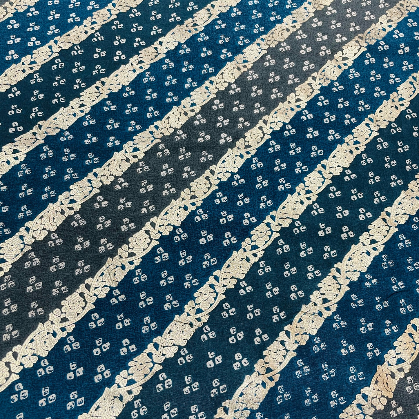 Blue Floral Foil Print Chanderi Silk Fabric - TradeUNO
