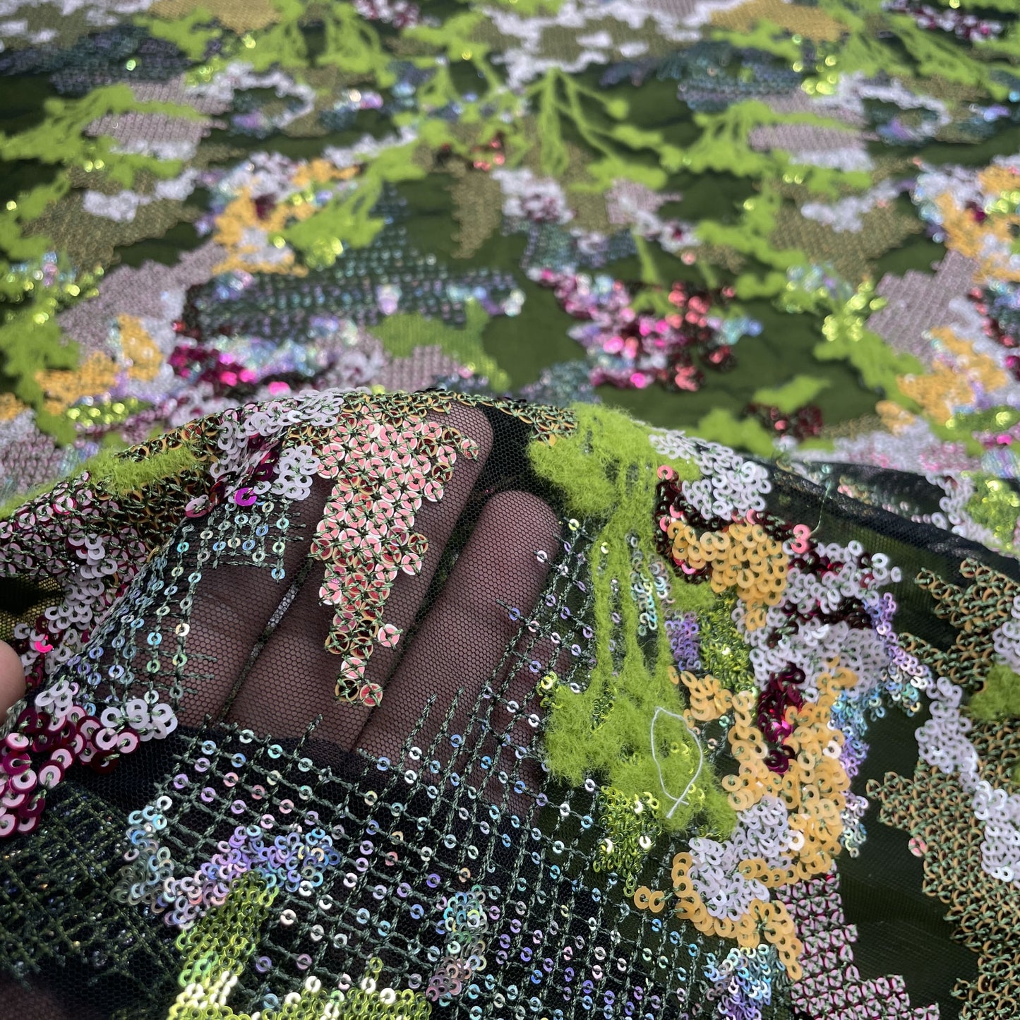 Premium Black Multicolor Heavy Sequins Embroidery Net Fabric
