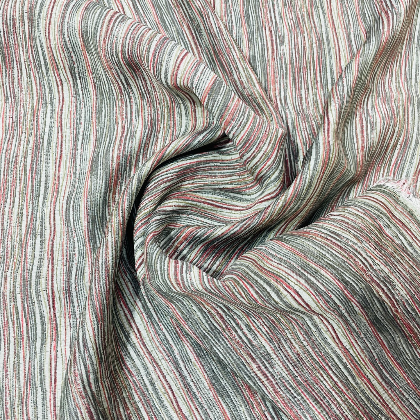 Grey Pink Stripe Print Chanderi Silk Fabric