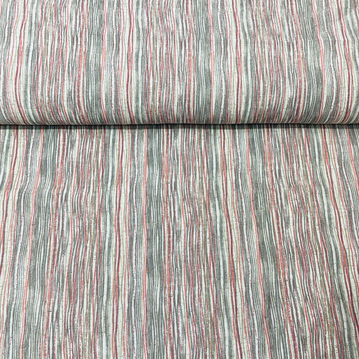 Grey Pink Stripe Print Chanderi Silk Fabric