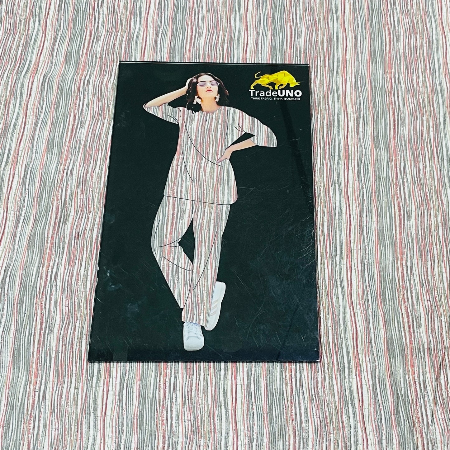 Grey Pink Stripe Print Chanderi Silk Fabric