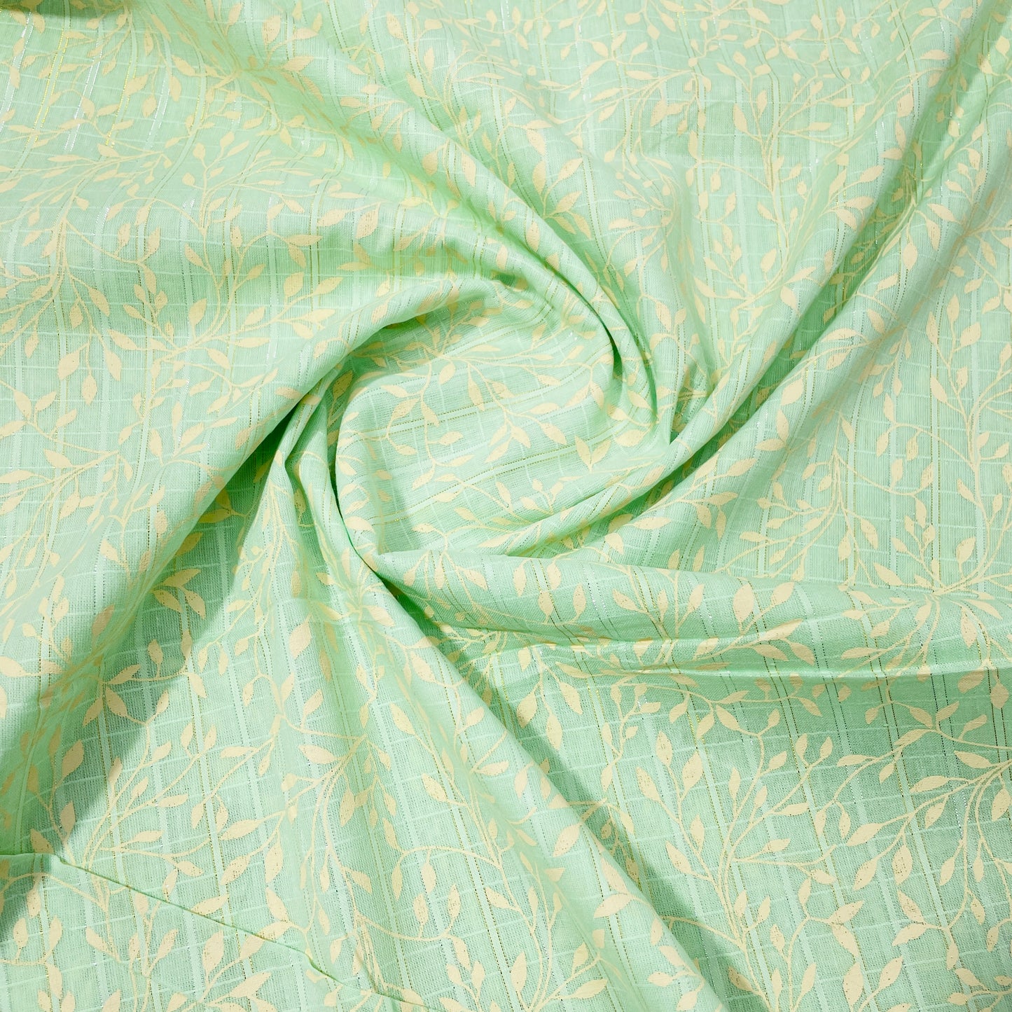 Green & Golden Floral With Lurex Cotton Fabric - TradeUNO