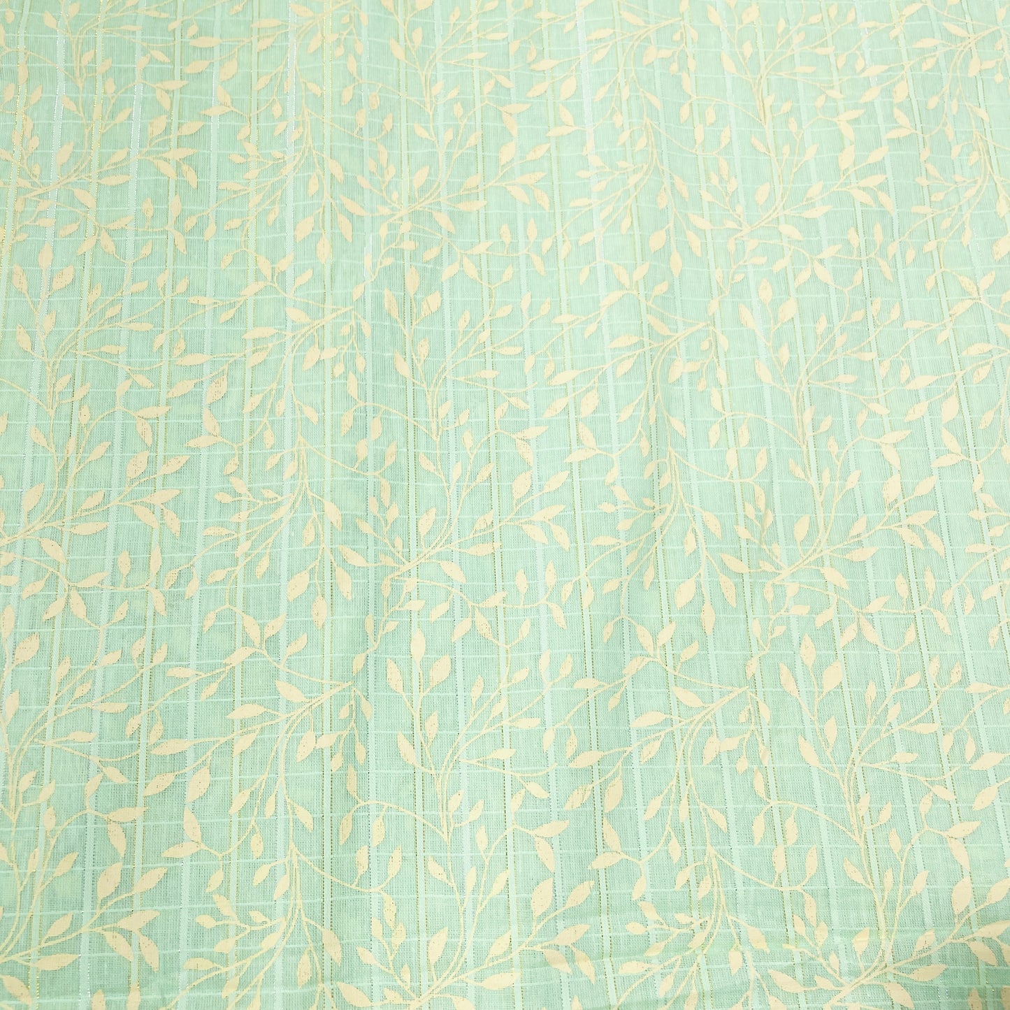 Green & Golden Floral With Lurex Cotton Fabric - TradeUNO