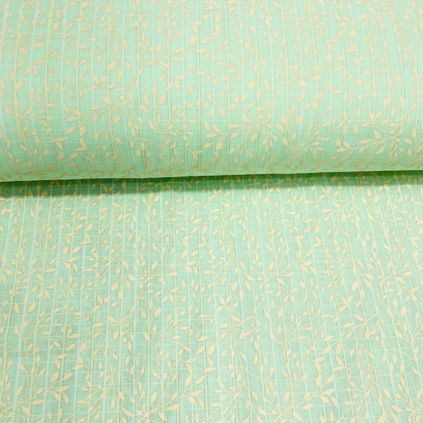 Green & Golden Floral With Lurex Cotton Fabric - TradeUNO