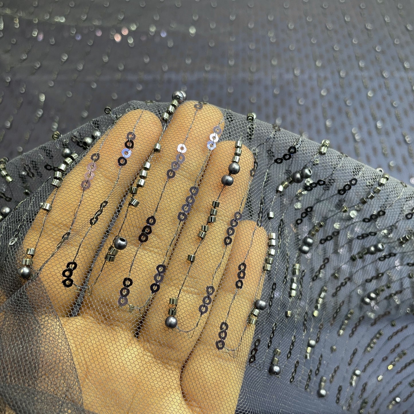 Exclusive Blue Pearl Sequins Cut Dana Embroidery Net Fabric