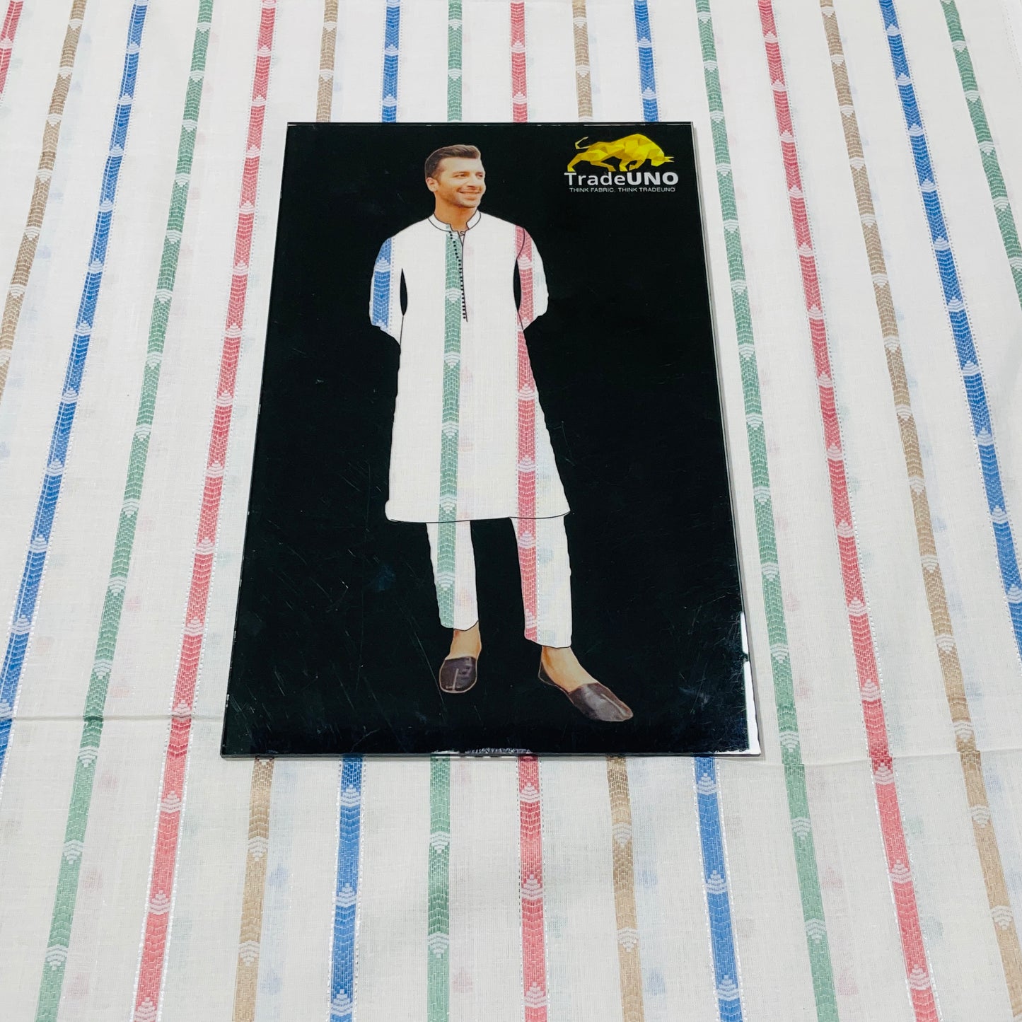 Off White & Multicolor Stripe With Lurex Cotton Fabric - TradeUNO