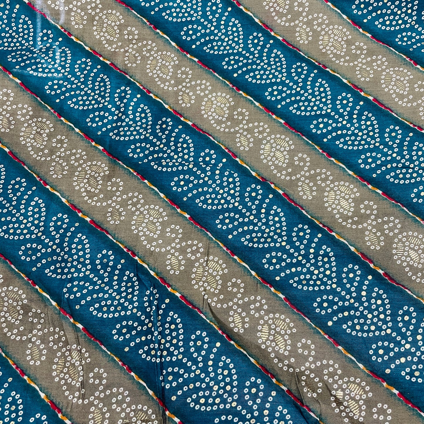Green & Mehendi Green Bandhani Foil Print Chanderi Silk Fabric - TradeUNO
