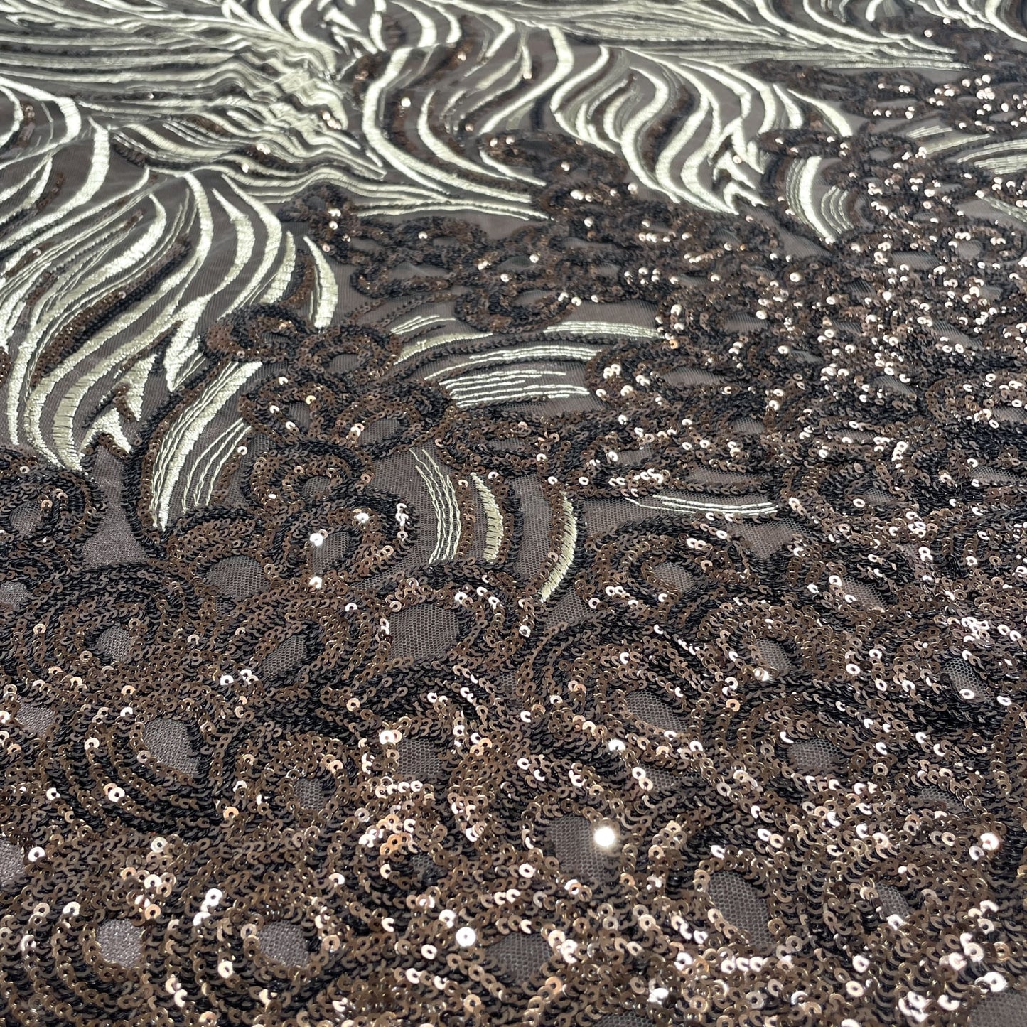 Exclusive Olive Green Floral Sequins Thread Embroidery Net Fabric