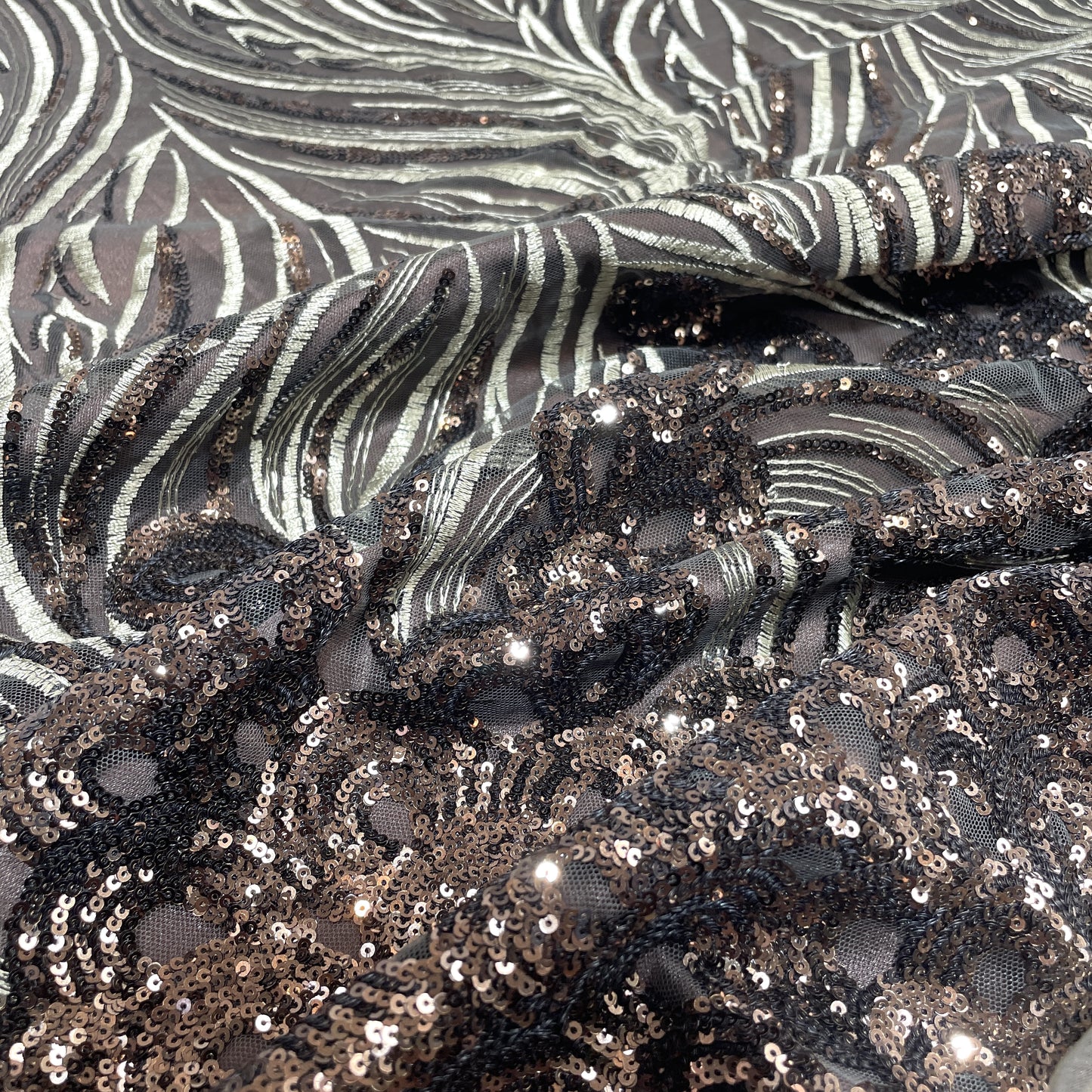 Exclusive Olive Green Floral Sequins Thread Embroidery Net Fabric