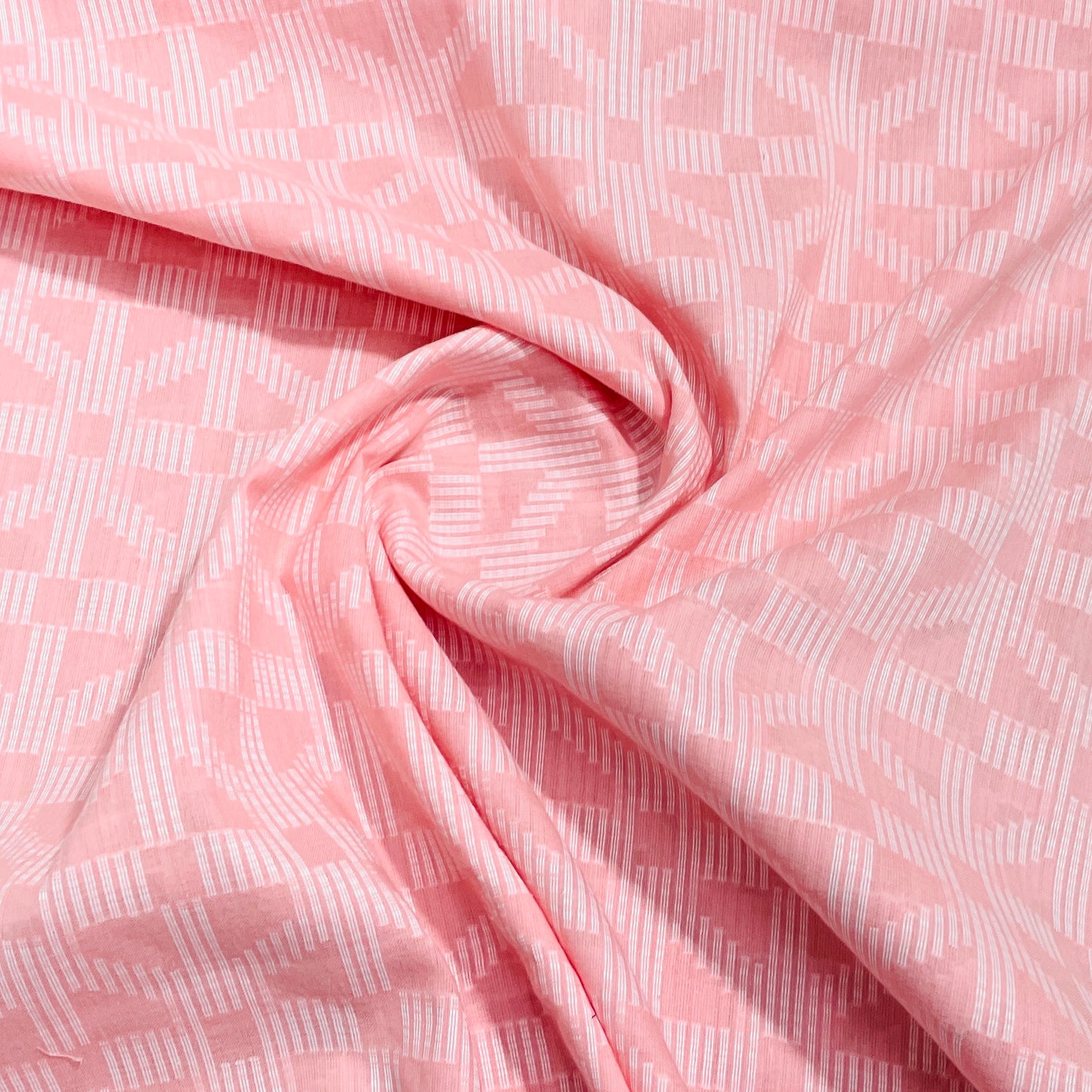 Pink & White Geometrical Dobby Cotton Fabric - TradeUNO