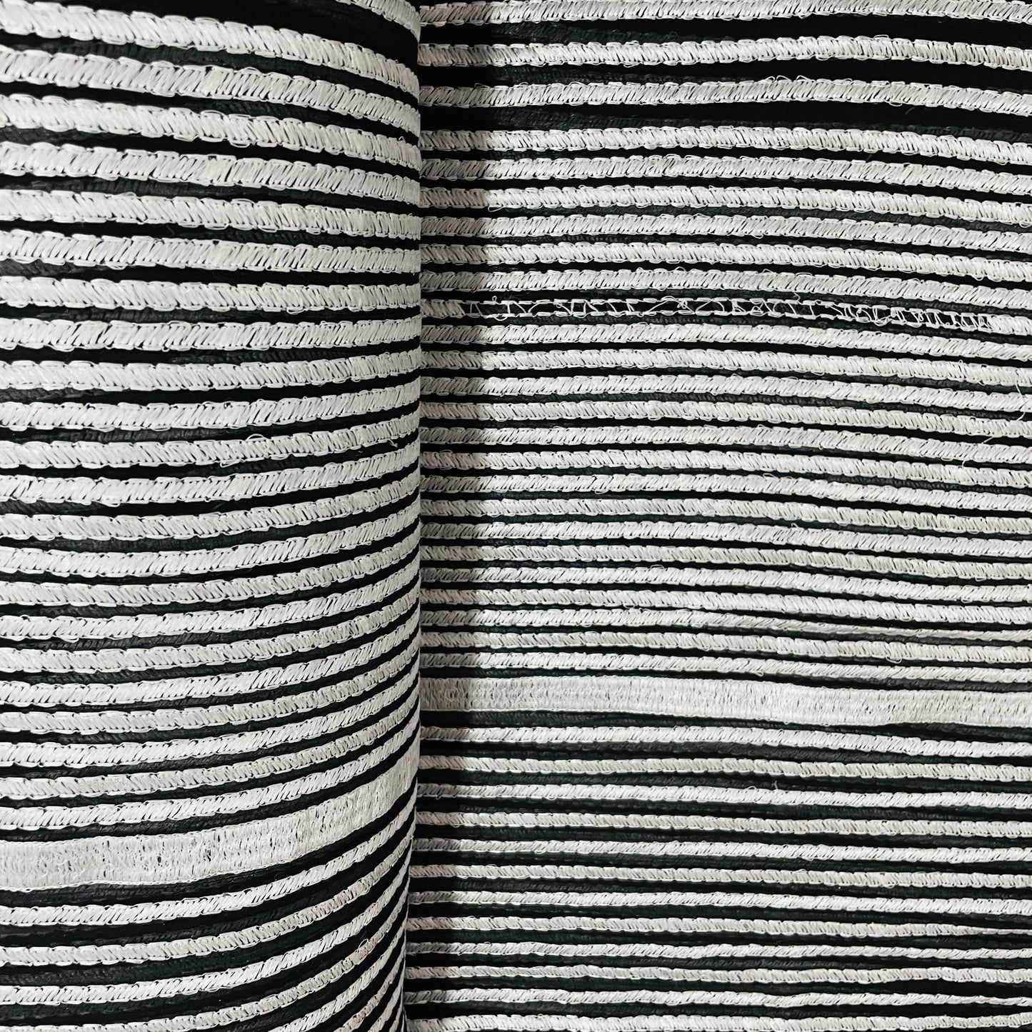 Black & Silver Foil Stripe Thread Embroidery Georgette Fabric - TradeUNO