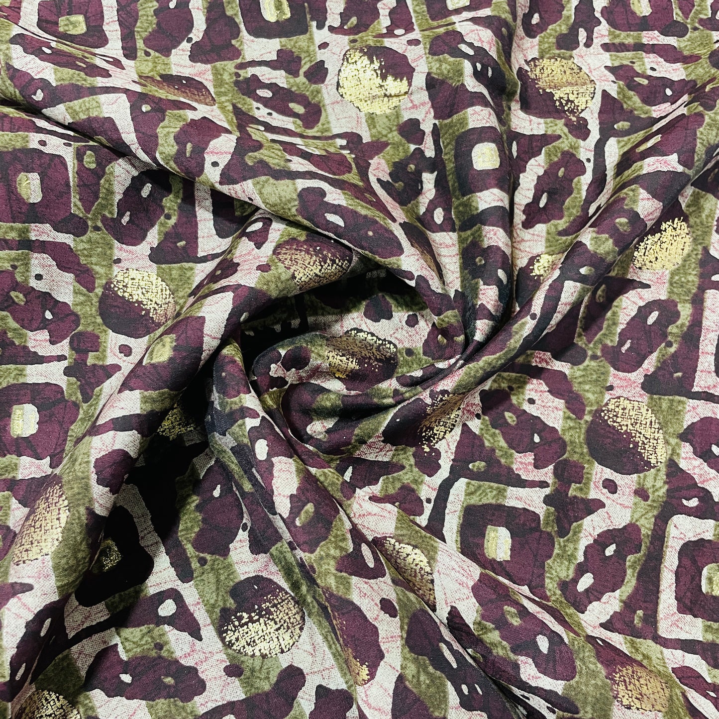 Maroon Abstract Foil Print Chanderi Silk Fabric - TradeUNO