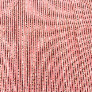 Peach Pink & Multicolor Stripe Print Chanderi Silk Fabric - TradeUNO