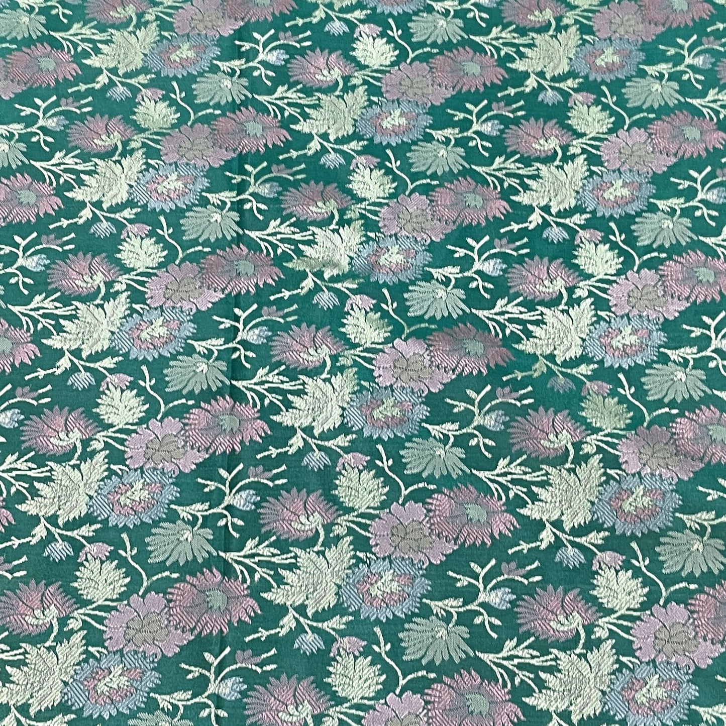 Premium Green Pink Traditional Floral Print Tanchui Jamewar Silk Fabric
