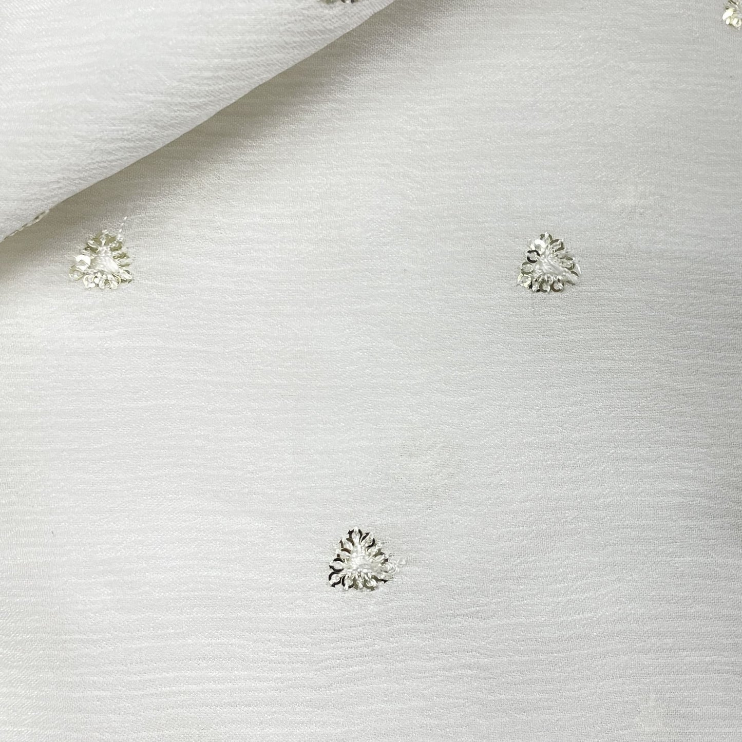 White Triangle Sequins Embroidery Dyeable Chinnon Fabric