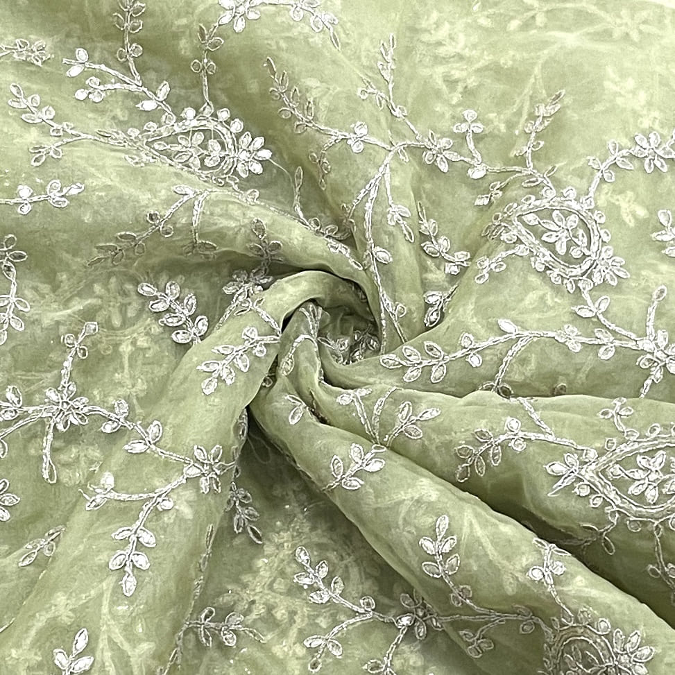 Classic Olive Green Gota Patti Work Organza Fabric